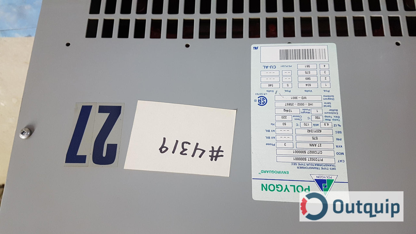 TRANSFORMER,POLYGON PART #PIT027UP,150 DEG C DELTA-WYE 575/420,27 KVA