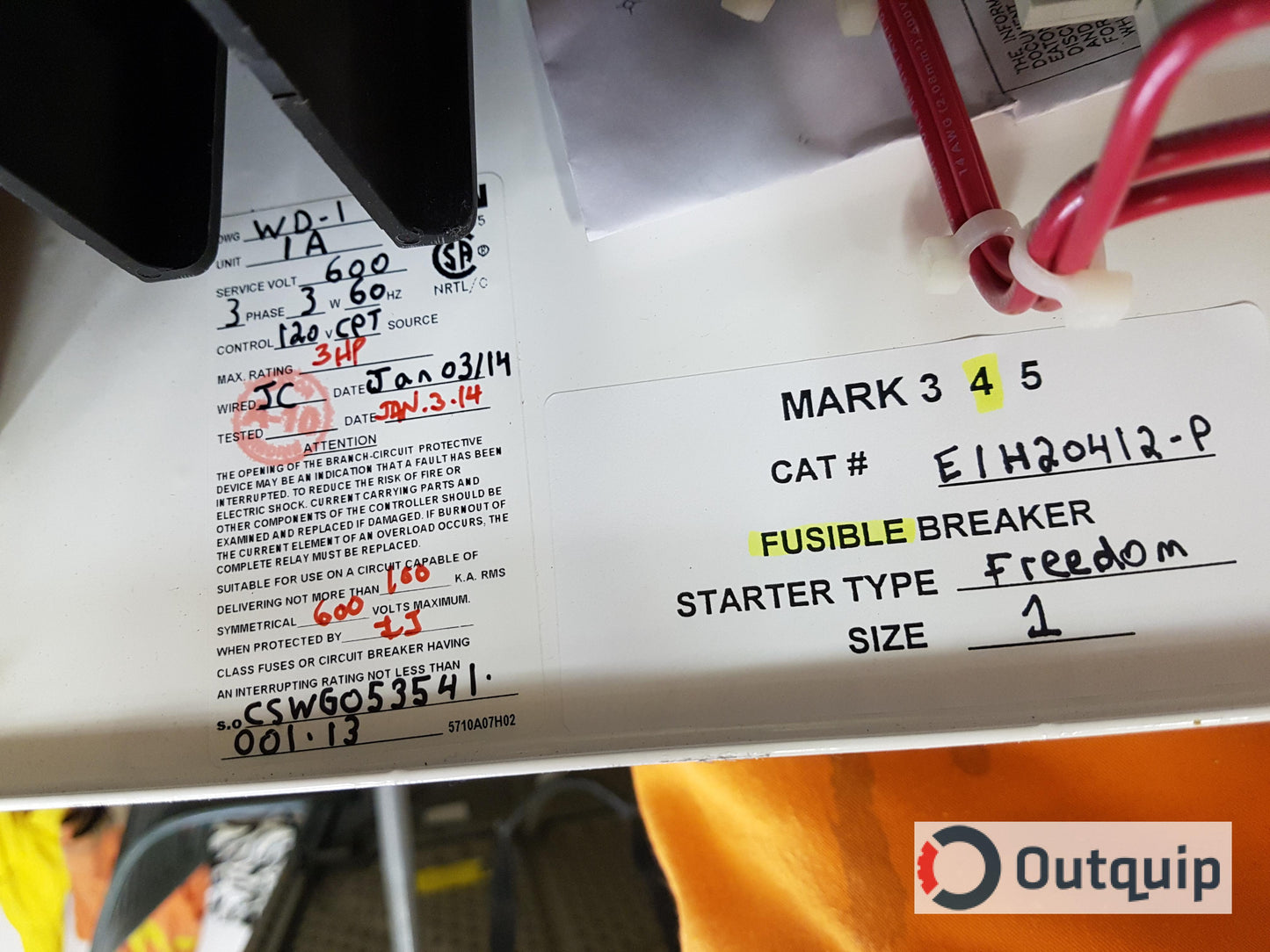 STARTER, SIZE 1 FVNR FUSIBLE MCC CUTLER-HAMMER MARK IV PART #CUTLER W1H20412-P