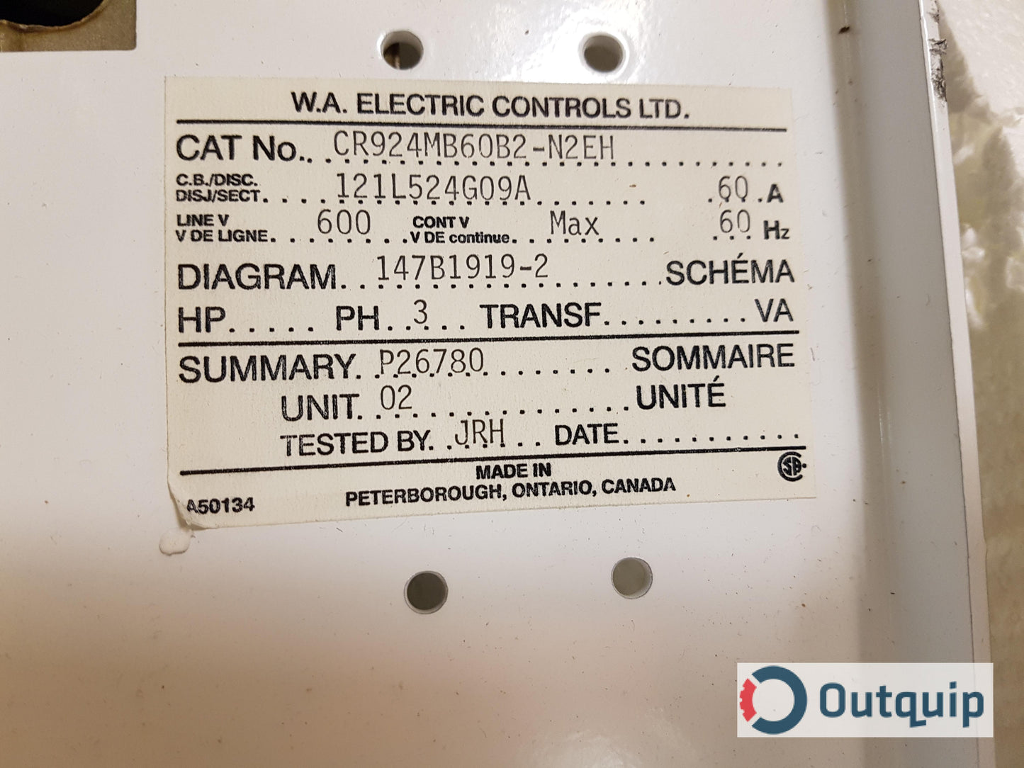 SWITCH,DISCONNECT 60 AMP CGE FOR CR7092C MCC,575 VOLT,3 POLE C/W FUSE CLIPS EE HRC