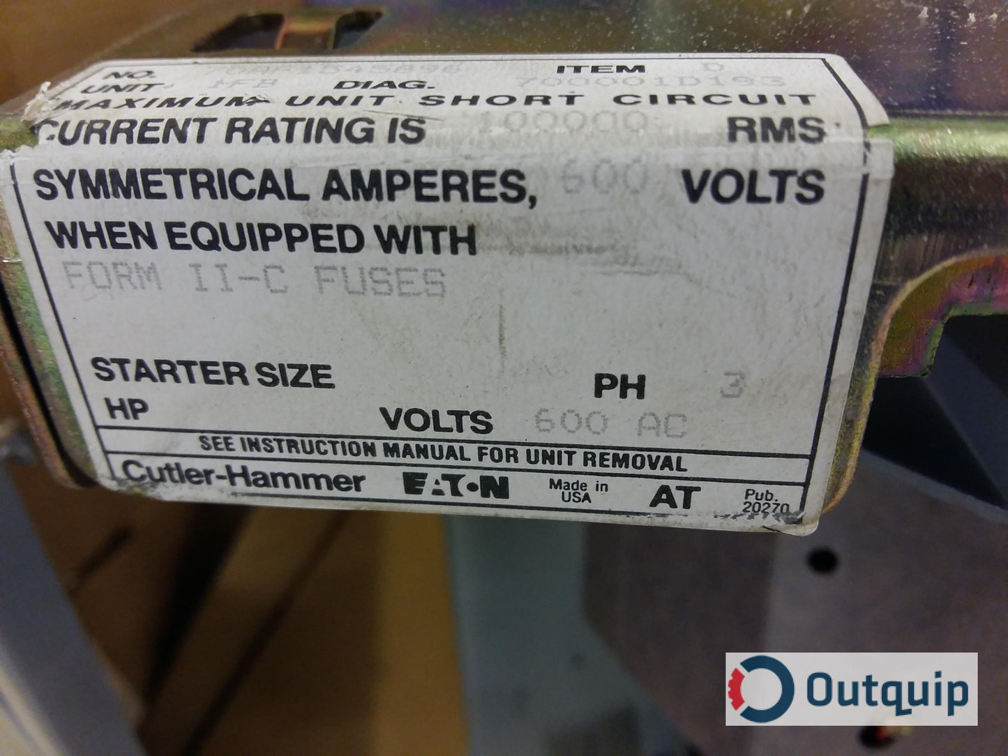 200Amp Disconnect Switch Cutler-Hammer
C/W FORM II CLASS C FUSE CLIPS, DOOR & HARDWARE FOR Cutler-Hammer