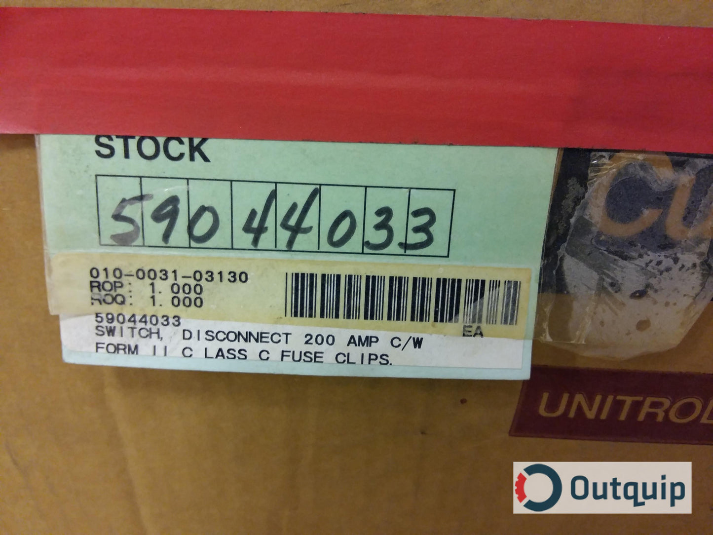 SWITCH,DISCONNECT 200 AMP C/W FORM II CLASS C FUSE CLIPS, DOOR & HARDWARE FOR CUTLER-HAMMER