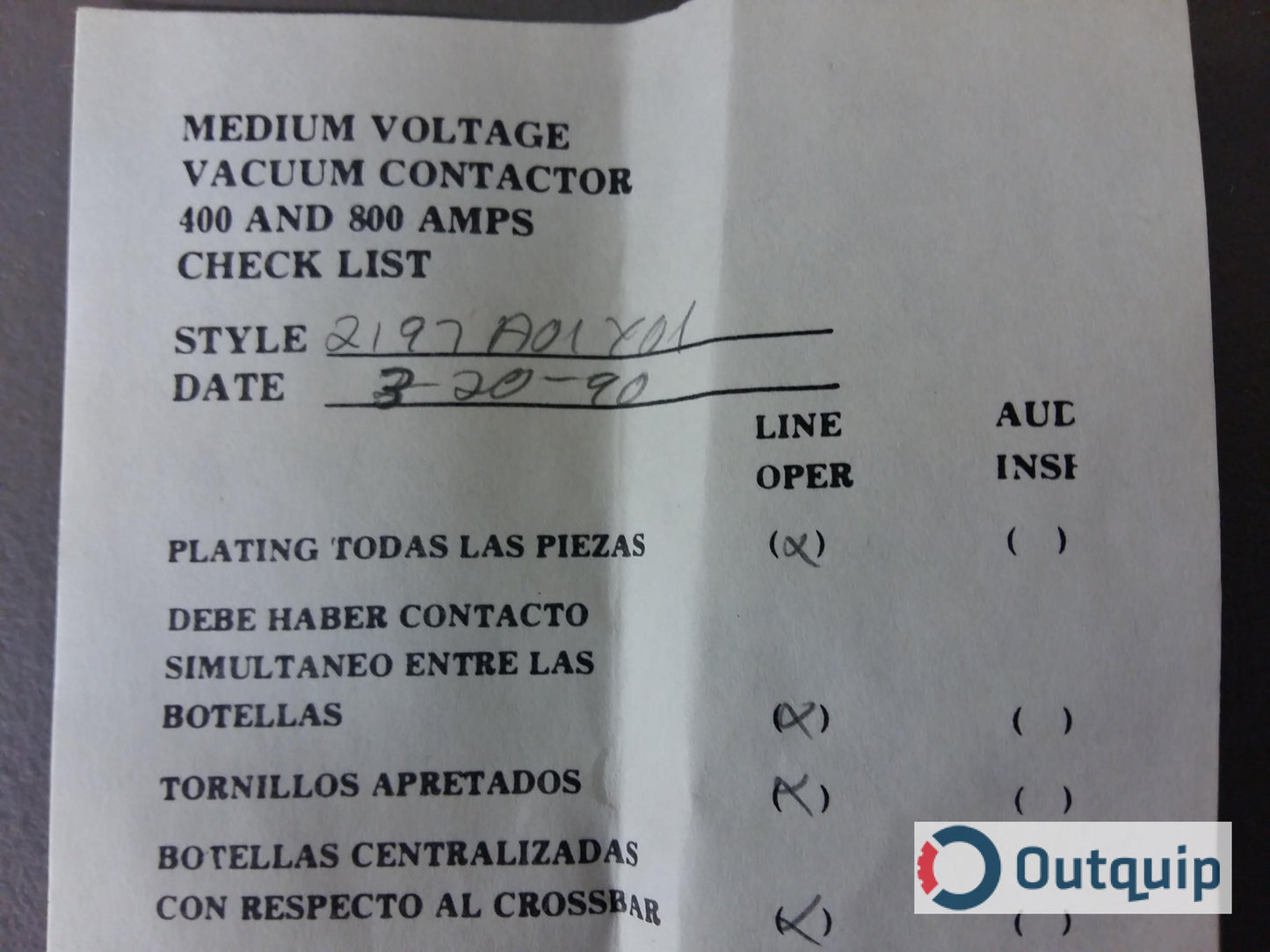 Westinghouse Vacuum Contactor - Cat#: MODEL SJ GENERIC UNIT ASHEVILLE
Style: 2197A01Y01