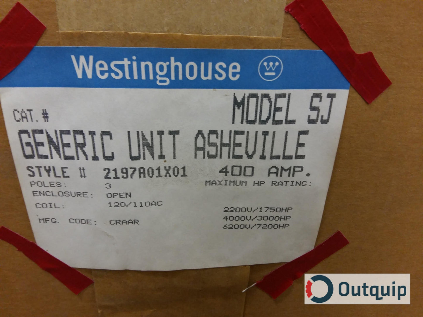 Westinghouse Vacuum Contactor - Cat#: MODEL SJ GENERIC UNIT ASHEVILLE
Style: 2197A01Y01