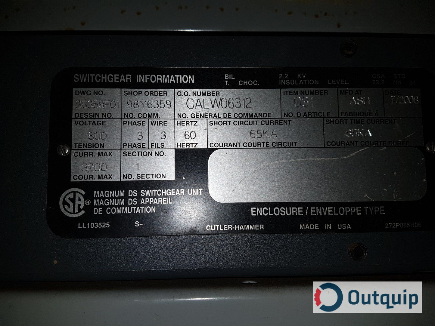 Cutler-Hammer Magnum DS Metal Enclosed LV Switchgear
W/ 1 X Digitrip 520 Magnum DS MDS630 (3000A TRIP)
AND 5 X Digitrip 520M Magnum DS MDS608 (600A TRIP)
AND 1 X Square D PowerLogic ION 7550