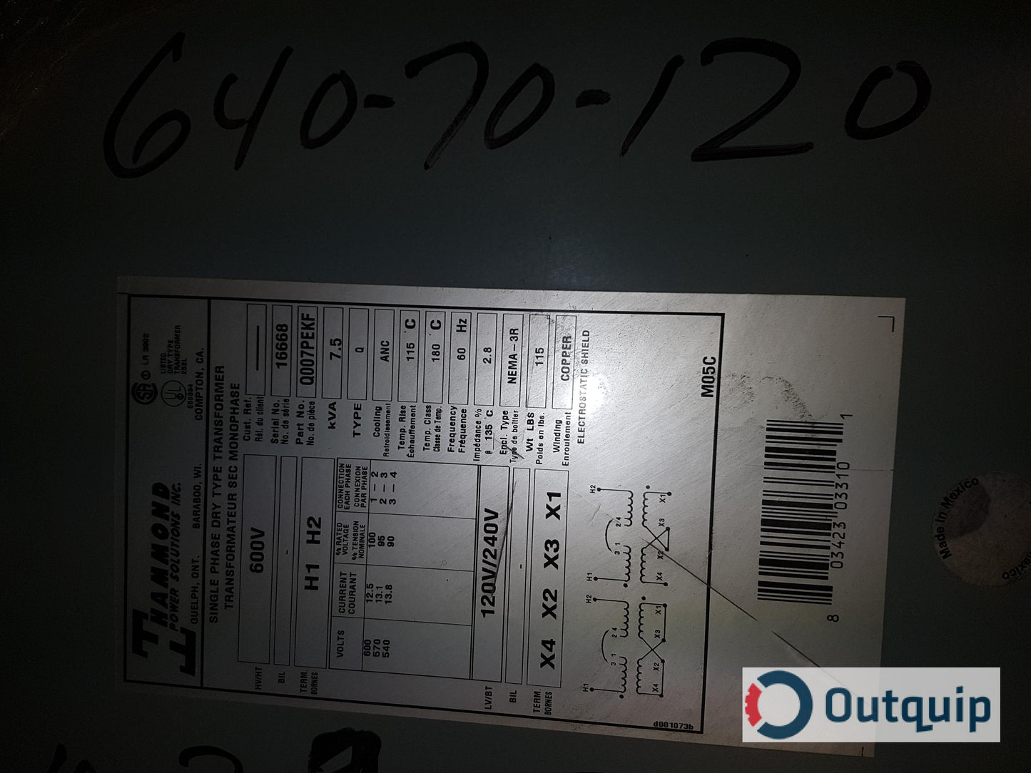 Hammond Q007PEKF Transformer