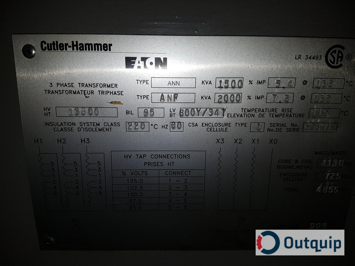 Cutler-Hammer 1500 kVA Transformer