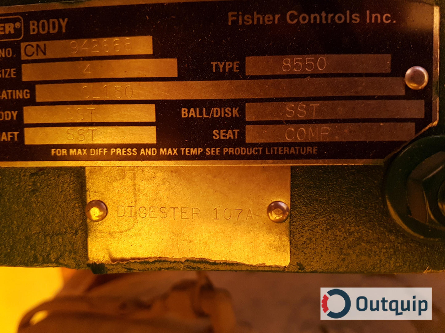 Fisher Actuator:
Type: 1066SR
Size: 20
Fisher Body:
Type: 8550
Size: 4"
Rating: CL150
