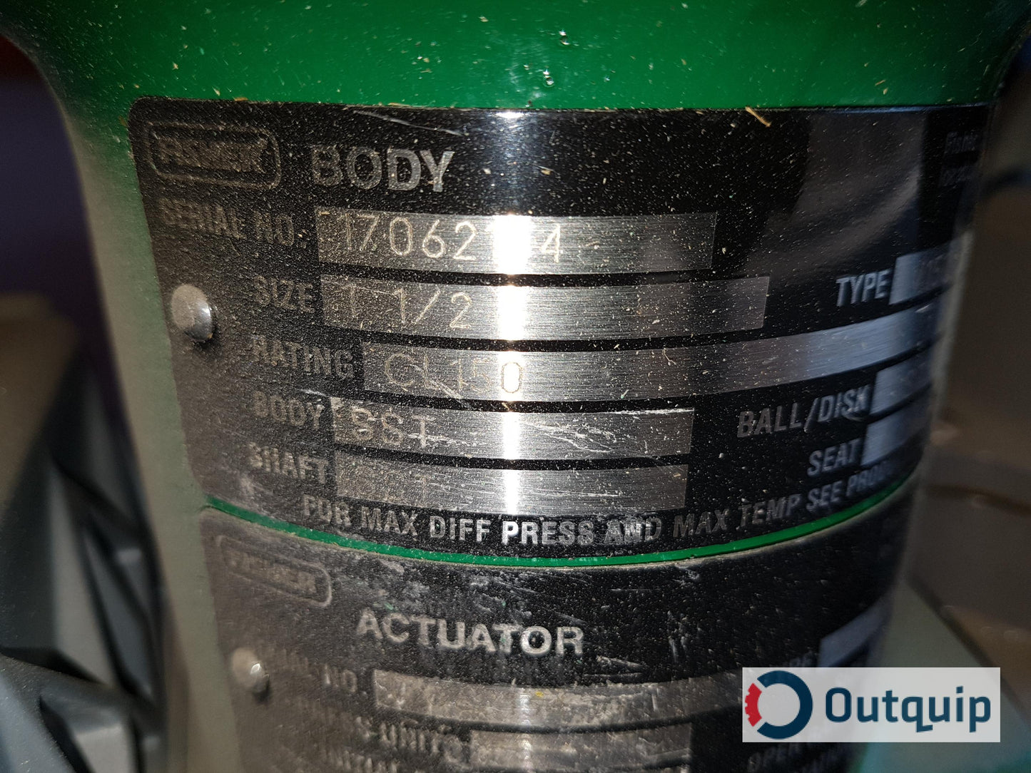 VALVE,CONTROL PEROXIDE OFFLOADING & STORAGE FISHER 1" V150 ROTARY 1052 SIZE 20 AS