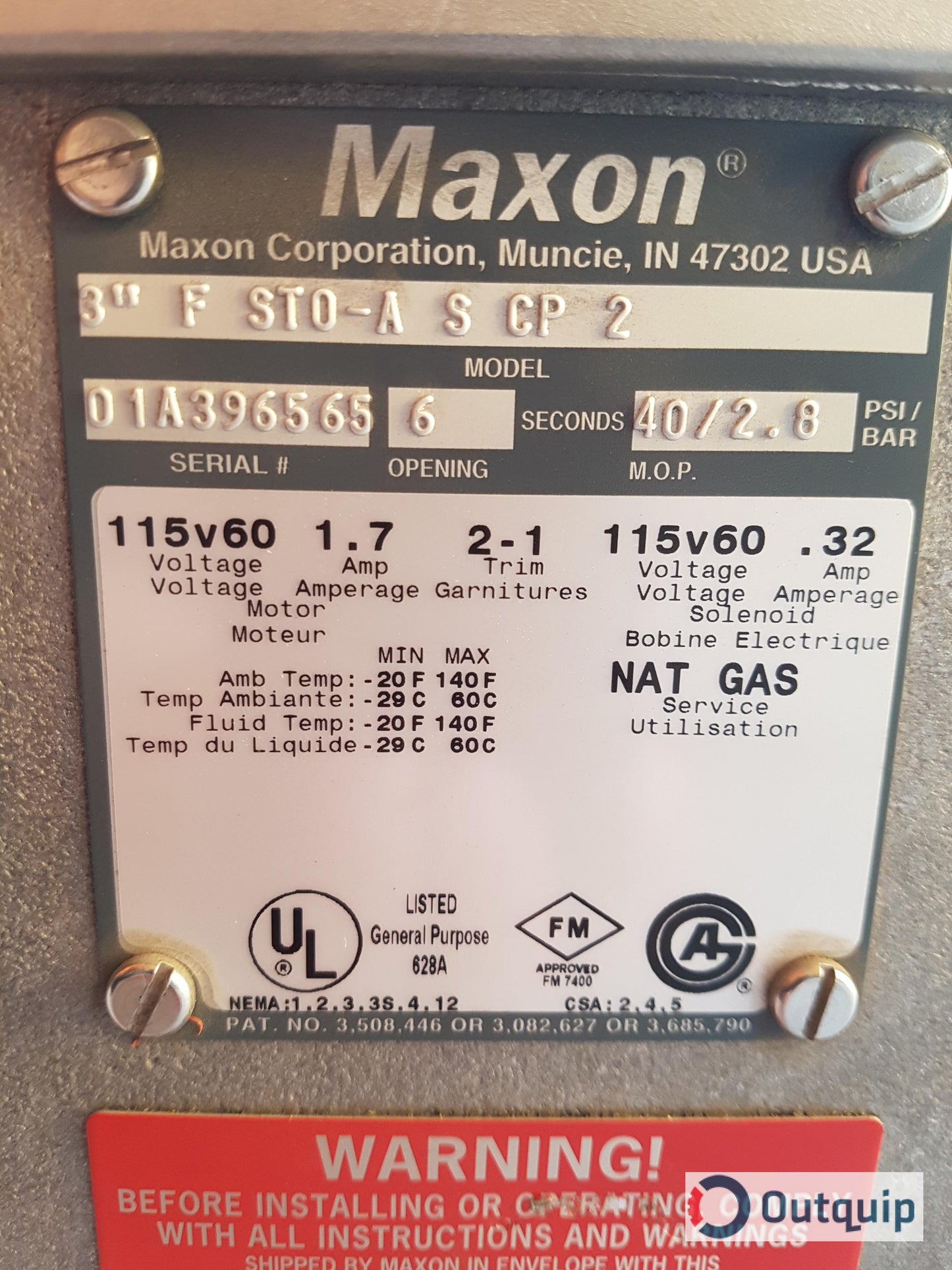 VALVE,BLEED, MAXON NATURAL GAS MODEL 3" CP STO-A 150# ANSI RAISED FACE FLANGE, STEEL BODY