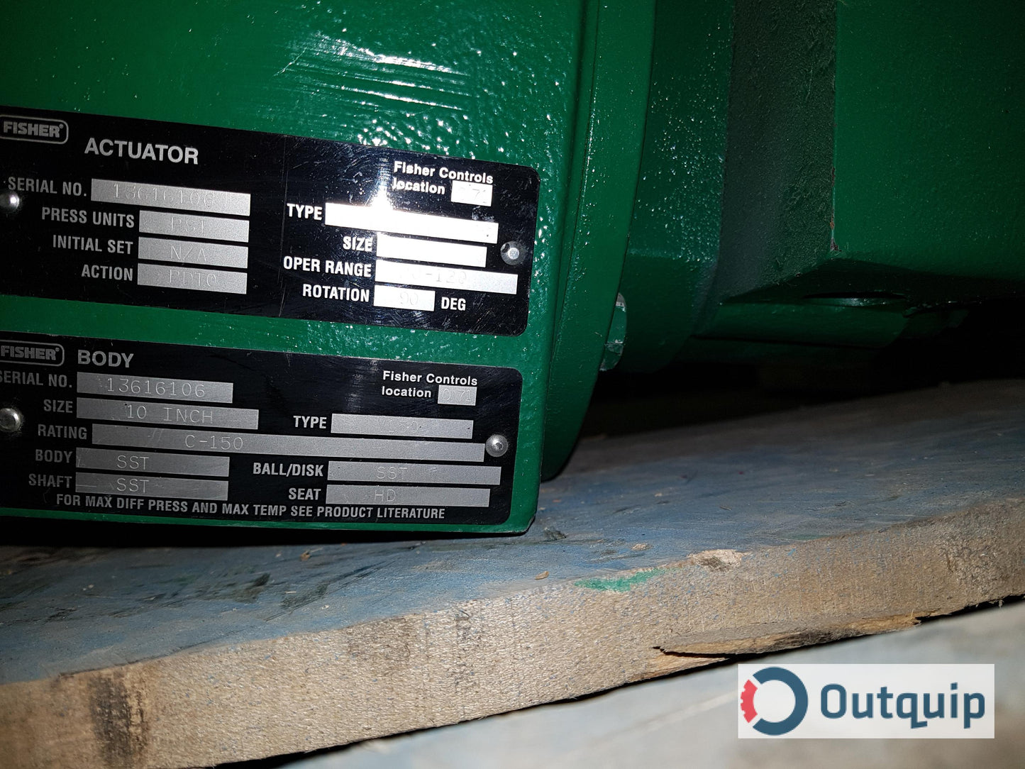 Fisher Actuator:
Type: 1061
Size:40
Fisher Body:
Size: 10"
Type: V150