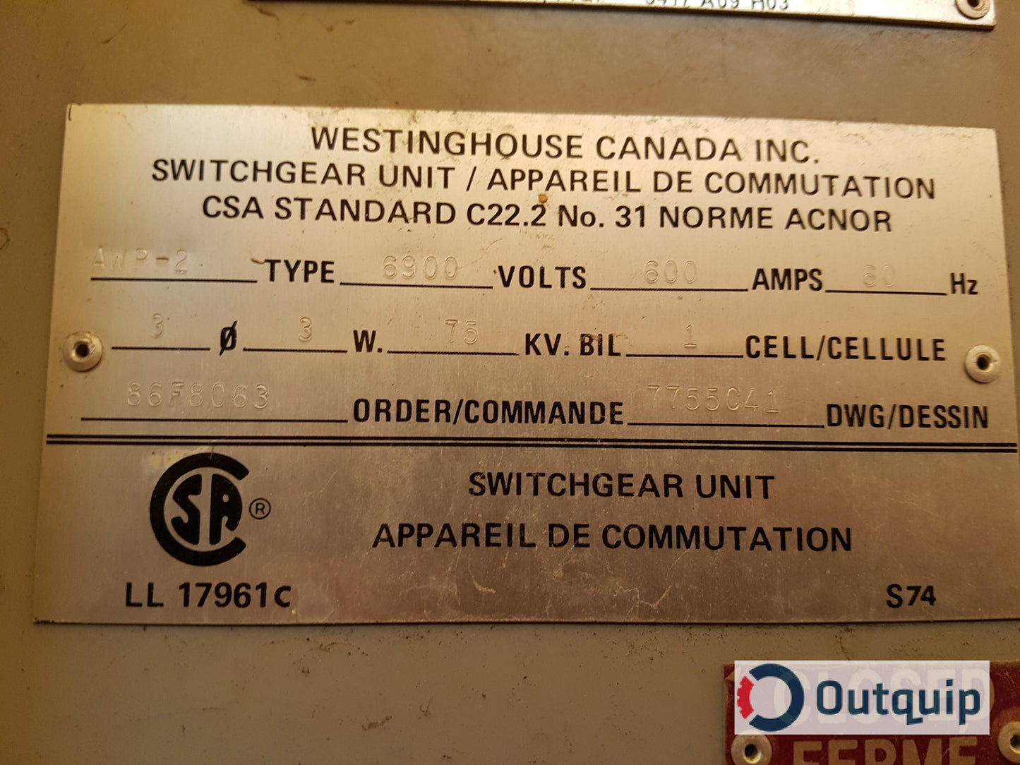 Westinghouse Switchgear Unit