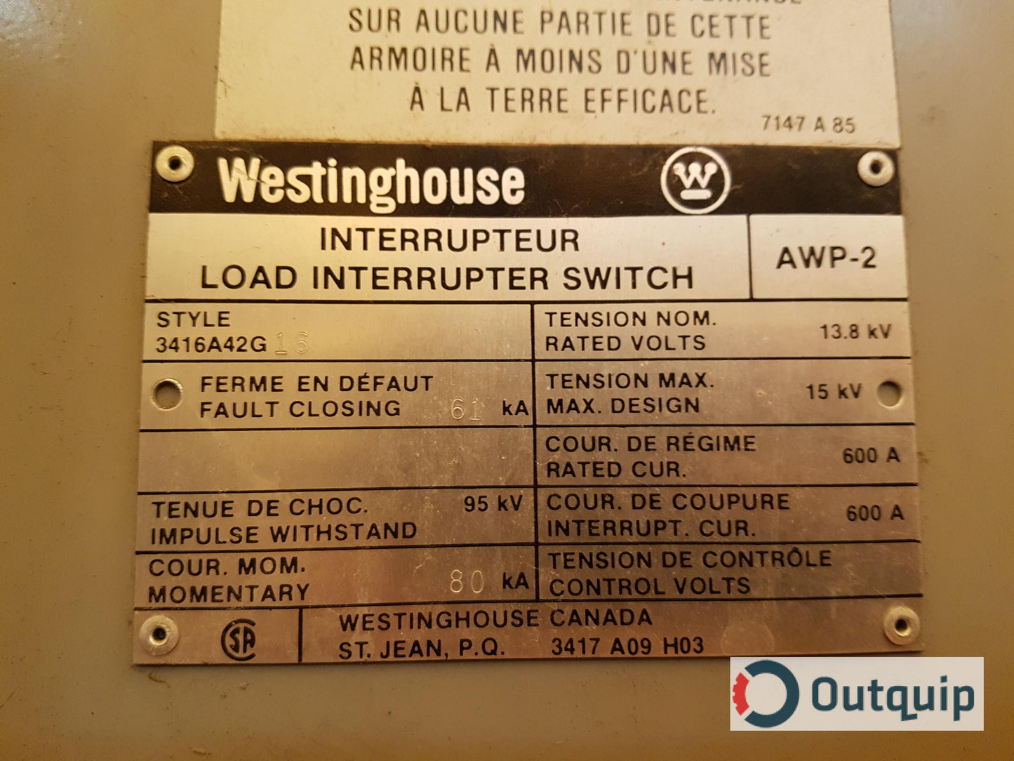 Westinghouse Switchgear Unit
