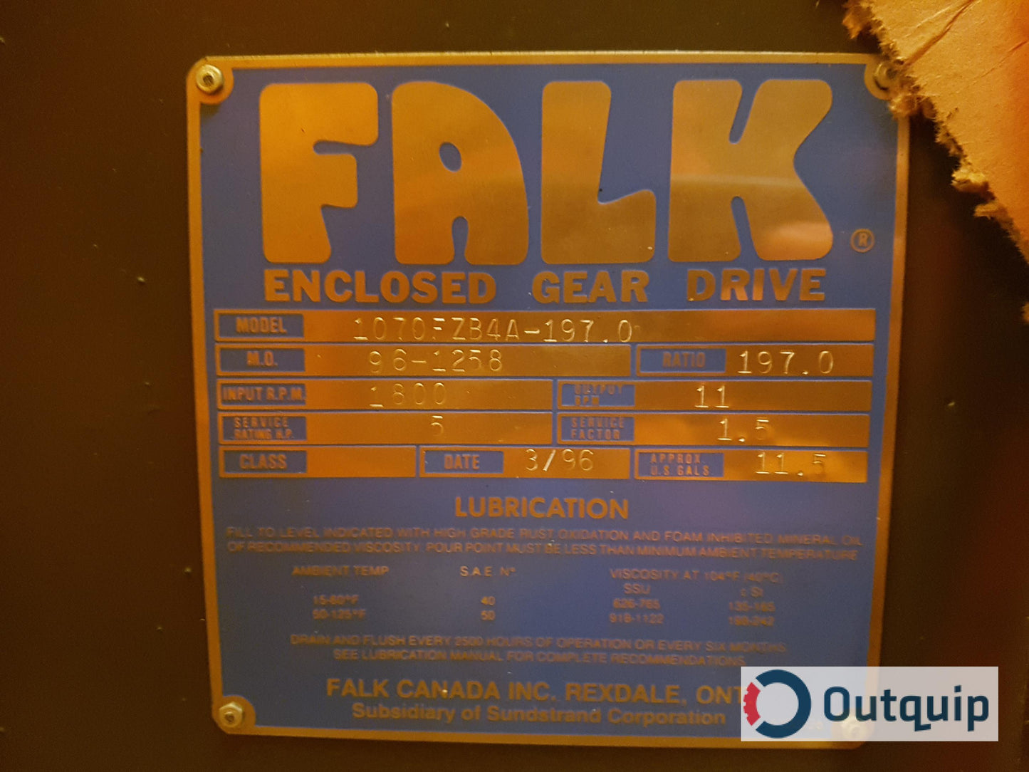 Falk - Enclosed Gear Drive
Model: 1070FZB4A Ratio: 197.0