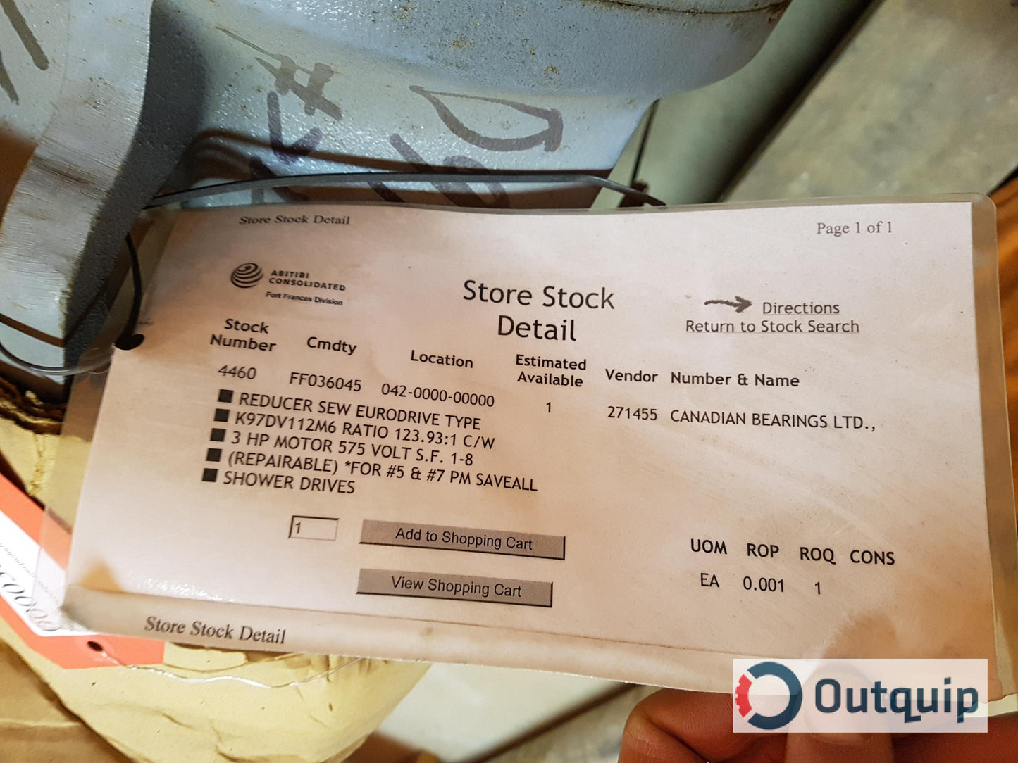 Sew-Eurodrive
Gear Motor
Type: K97DV112M6
Ratio: 123.93:1