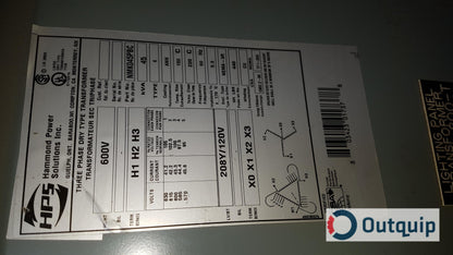 TRANSFORMER 45KVA DISTRIBUTION 600/3/60-208/120 VOLT C/W TAPS HAMMOND #NMK045PBC