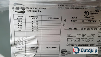 TRANSFORMER, 25 KVA HAMMOND #NMF025PEC DISTRIBUTION 600/1/60 TO 240/
