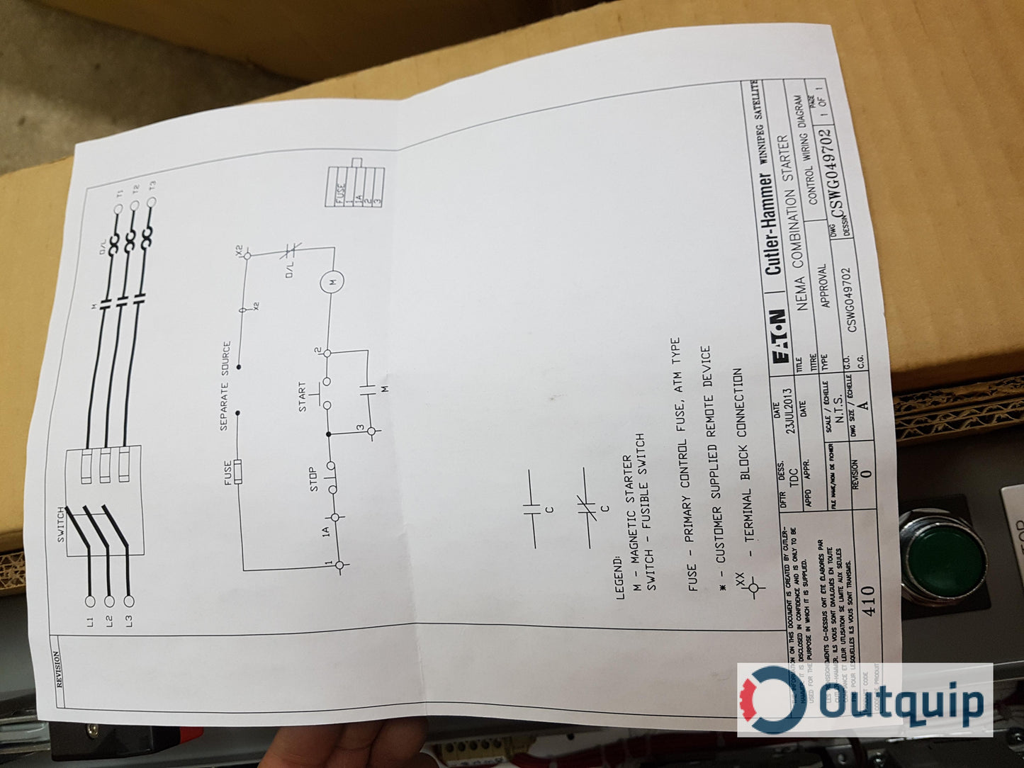 STARTER, COMBINATION SIZE 2 NON-REVERSING WITH FUSIBLE MOTOR CIRCUIT SWITCH EEMAC 1