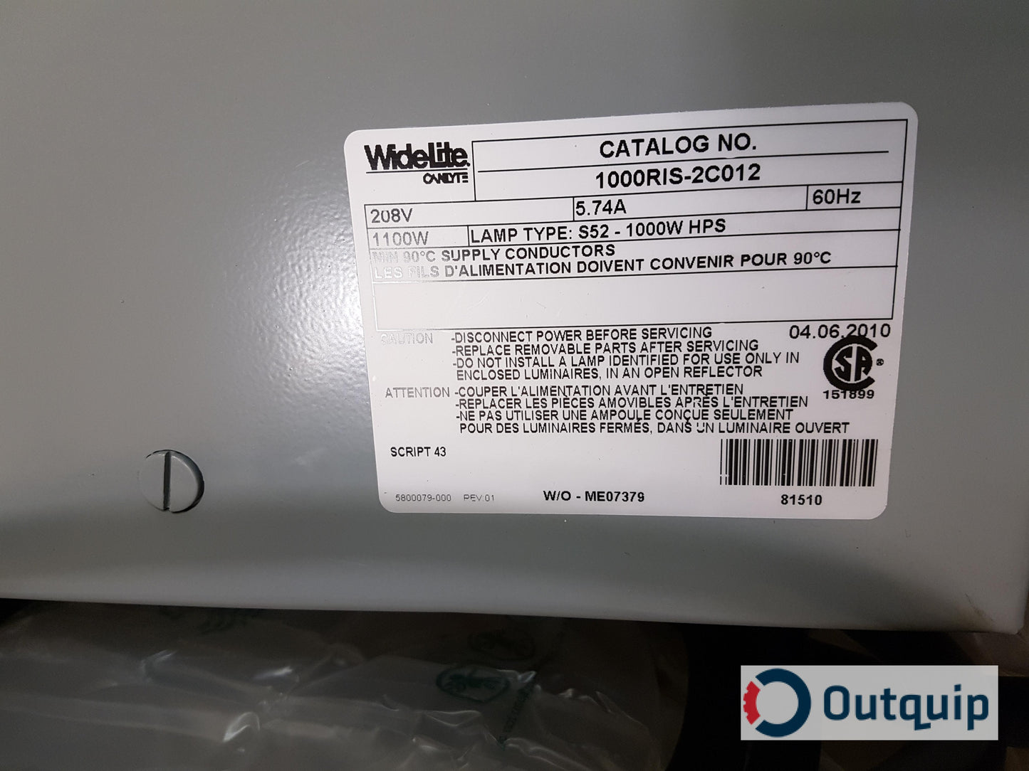BALLAST,REMOTE 1000 WATT 208 VOLT HPS 60 HZ KEENE MODEL #1000RIS-2L027 PART #999KEE