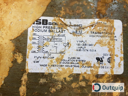 BALLAST,REMOTE 1000 WATT 208 VOLT HPS 60 HZ KEENE MODEL #1000RIS-2L027 PART #999KEE
