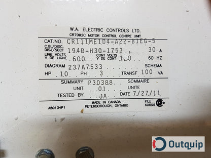 STARTER SIZE 1 CGE #CR111ME1D4 -A22-B1EG-5 FVR COMBINATION C/W 100VA CONTROL TRANSFORMER