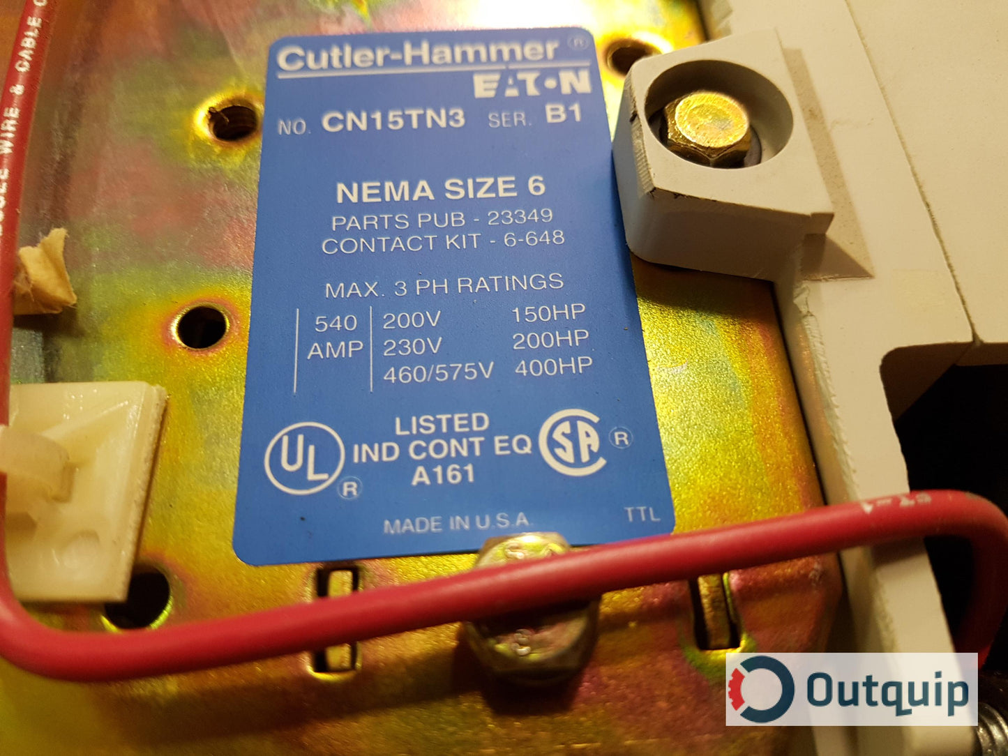 AC Magnetic Contactor -- CONTACTOR,CUTLER HAMMER FREEDOM SIZE 6 OPEN STYLE 600V COIL #CN15TN3DB