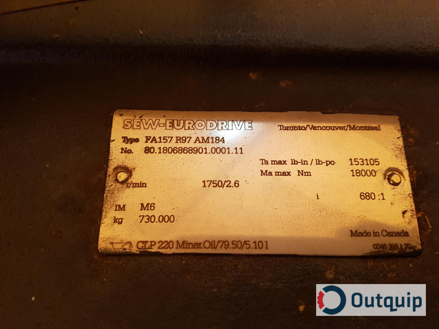 Sew-Eurodrive
RF97/A
Ratio: 14.62:1